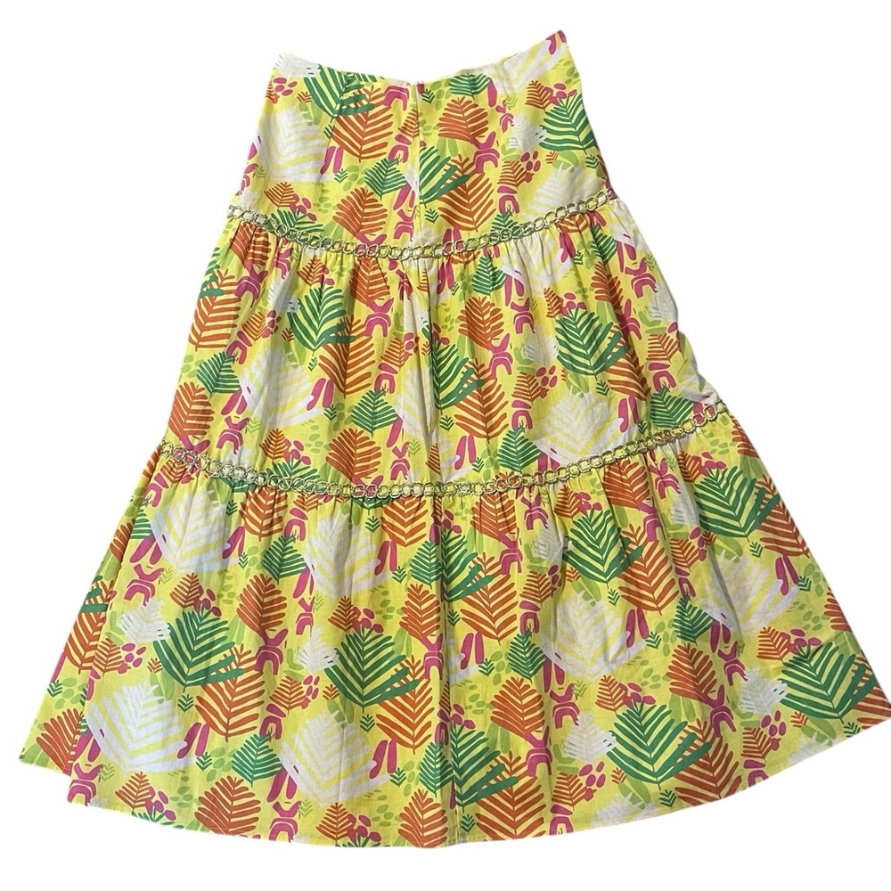 CK Bradley Floral Hawaiian Maxi Skirt, Gold Trim, Size XL, EUC